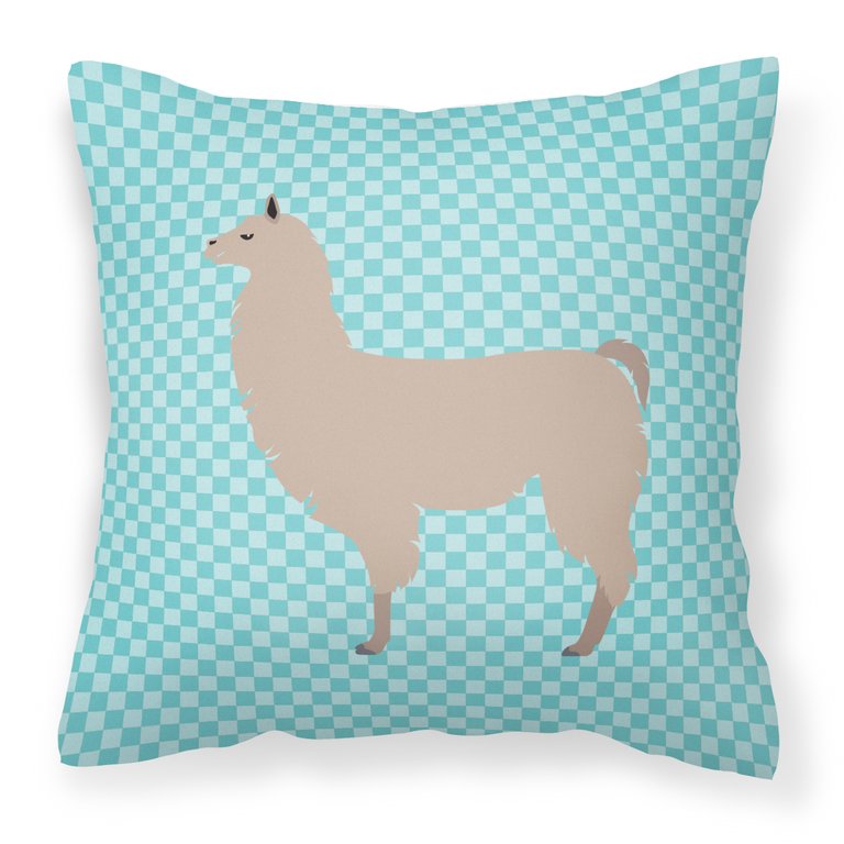 Llama Blue Check Fabric Decorative Pillow
