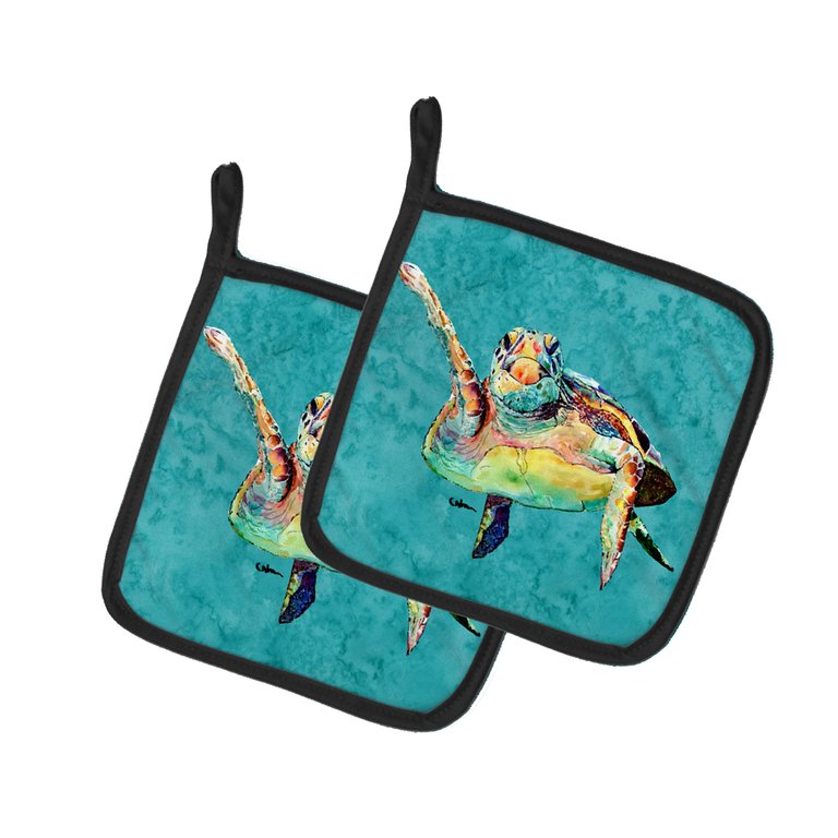 Loggerhead Turtle  Hi Five Pair of Pot Holders