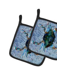 Male Blue Crab Cool Blue Water Pair of Pot Holders