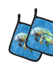 Manatee Momma and Baby Pair of Pot Holders