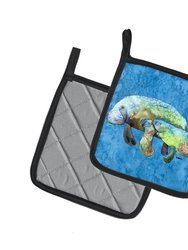 Manatee Momma and Baby Pair of Pot Holders