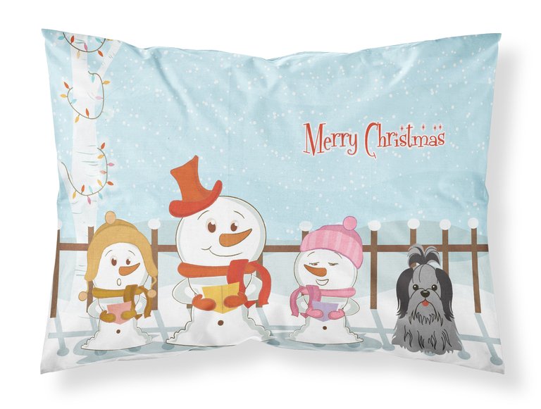 Merry Christmas Carolers Shih Tzu Black Silver Fabric Standard Pillowcase