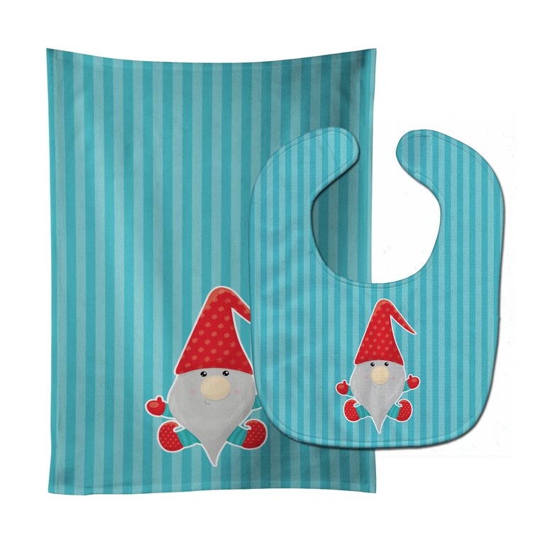 Merry Christmas Gnome #2 Baby Bib & Burp Cloth