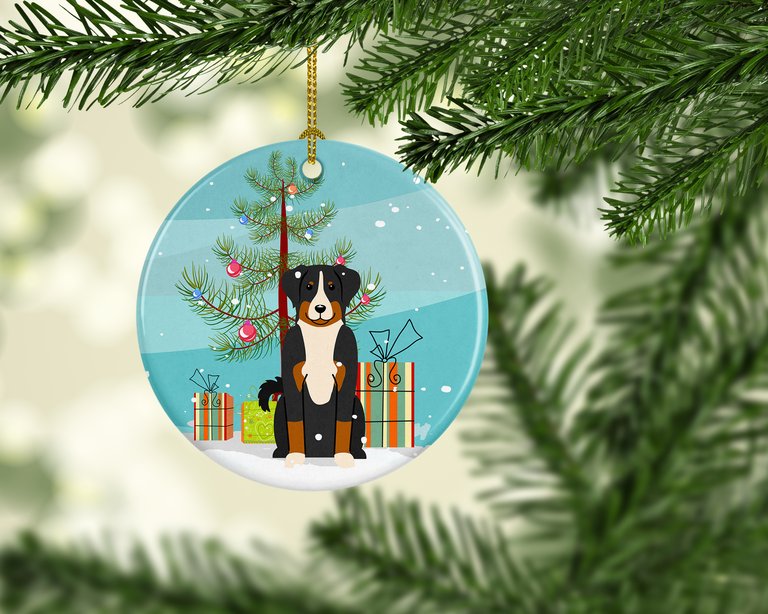 Merry Christmas Tree Appenzeller Sennenhund Ceramic Ornament