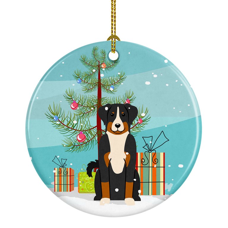 Merry Christmas Tree Appenzeller Sennenhund Ceramic Ornament