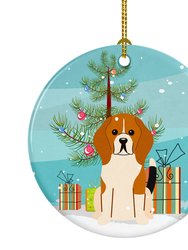 Merry Christmas Tree Beagle Tricolor Ceramic Ornament