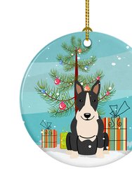 Merry Christmas Tree Bull Terrier Black White Ceramic Ornament