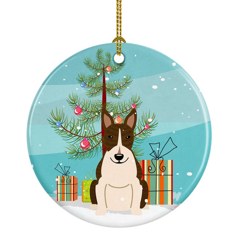 Merry Christmas Tree Bull Terrier Dark Brindle Ceramic Ornament