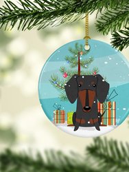 Merry Christmas Tree Dachshund Black Tan Ceramic Ornament