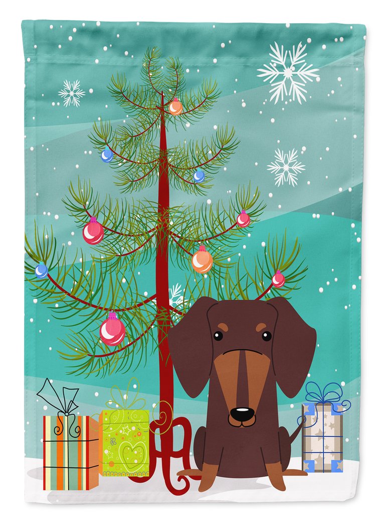 Merry Christmas Tree Dachshund Chocolate Garden Flag 2-Sided 2-Ply