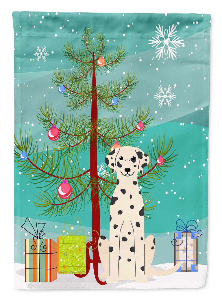 Merry Christmas Tree Dalmatian Garden Flag 2-Sided 2-Ply