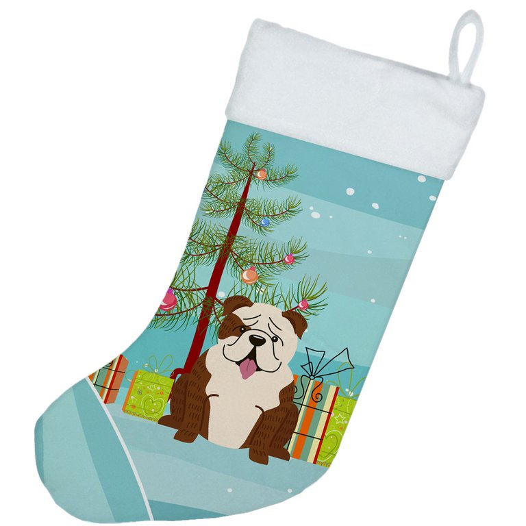 Merry Christmas Tree English Bulldog Brindle White Christmas Stocking