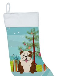 Merry Christmas Tree English Bulldog Brindle White Christmas Stocking