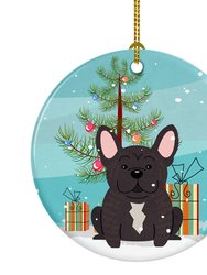 Merry Christmas Tree French Bulldog Brindle Ceramic Ornament
