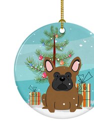Merry Christmas Tree French Bulldog Brown Ceramic Ornament