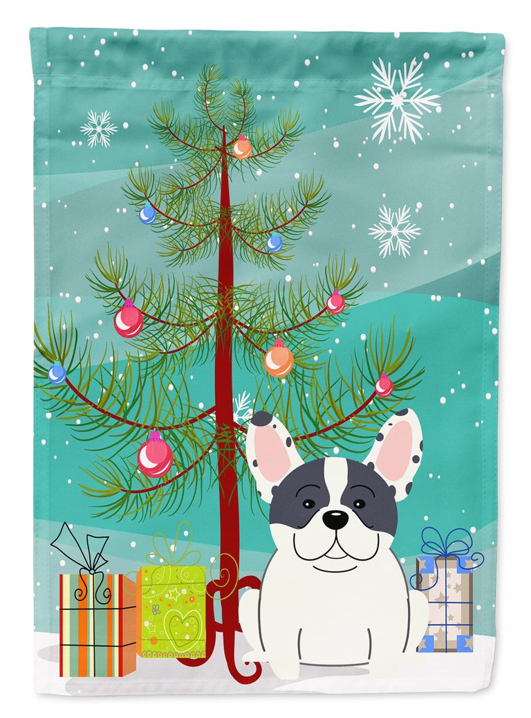 Merry Christmas Tree French Bulldog Piebald Garden Flag 2-Sided 2-Ply