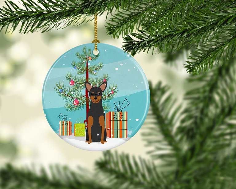 Merry Christmas Tree Manchester Terrier Ceramic Ornament
