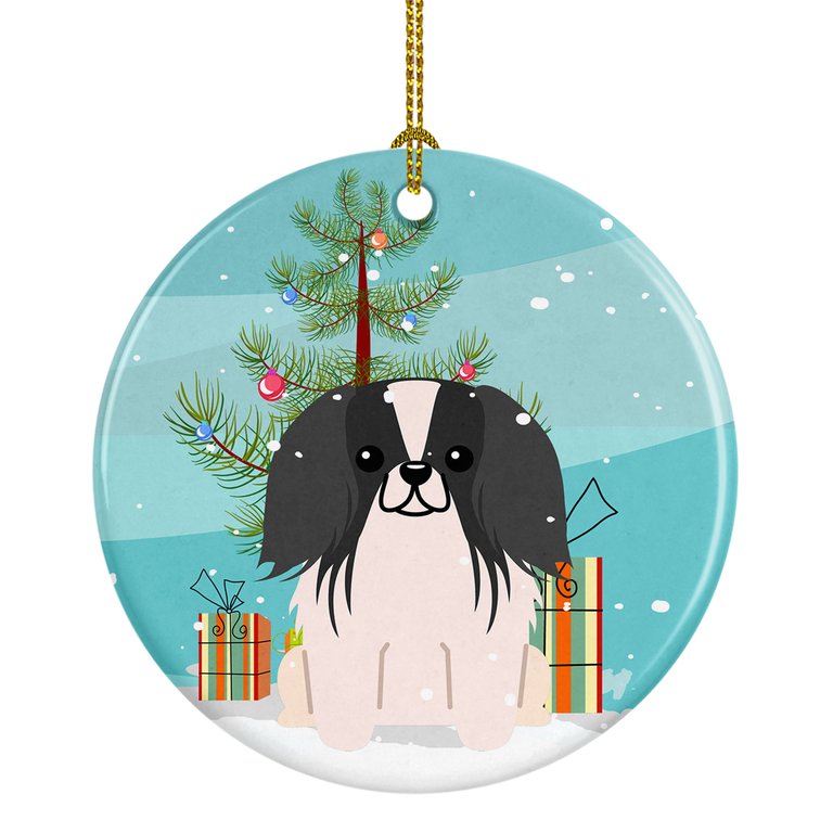 Merry Christmas Tree Pekingese Black White Ceramic Ornament