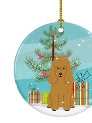 Merry Christmas Tree Poodle Tan Ceramic Ornament