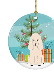 Merry Christmas Tree Poodle White Ceramic Ornament