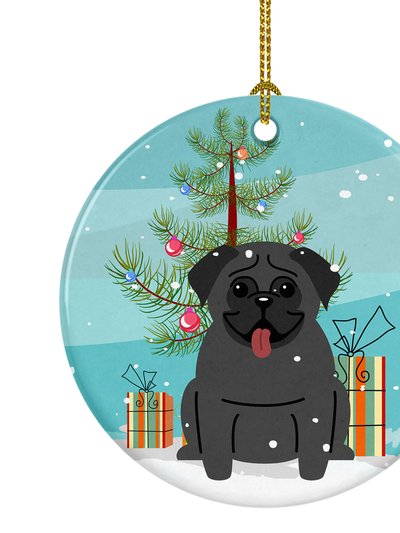 Caroline's Treasures Merry Christmas Tree Pug Black Ceramic Ornament product