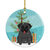 Merry Christmas Tree Pug Black Ceramic Ornament
