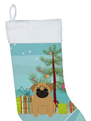 Merry Christmas Tree Pug Brown Christmas Stocking