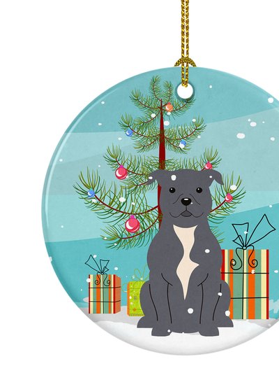 Caroline's Treasures Merry Christmas Tree Staffordshire Bull Terrier Blue Ceramic Ornament product