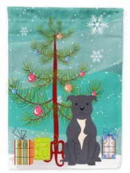Merry Christmas Tree Staffordshire Bull Terrier Blue Garden Flag 2-Sided 2-Ply