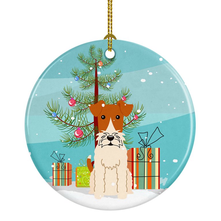 Merry Christmas Tree Wire Fox Terrier Ceramic Ornament