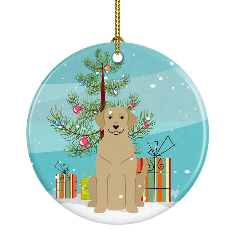 Merry Christmas Tree Yellow Labrador Ceramic Ornament