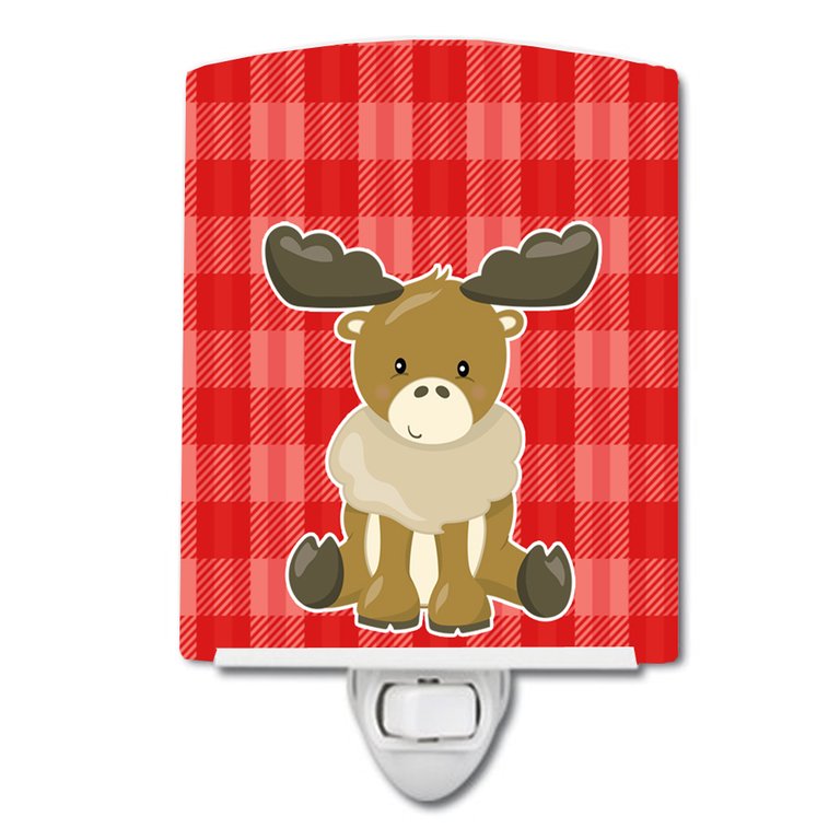 Moose on Red Plaid Ceramic Night Light