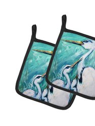 Mother's Love Egret Pair of Pot Holders