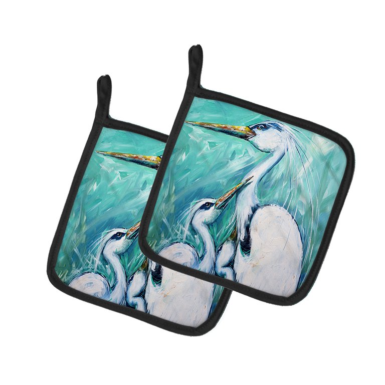 Mother's Love Egret Pair of Pot Holders