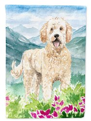 Mountain Flowers Goldendoodle Garden Flag 2-Sided 2-Ply