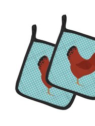 New Hampshire Red Chicken Blue Check Pair of Pot Holders