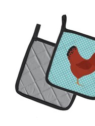New Hampshire Red Chicken Blue Check Pair of Pot Holders