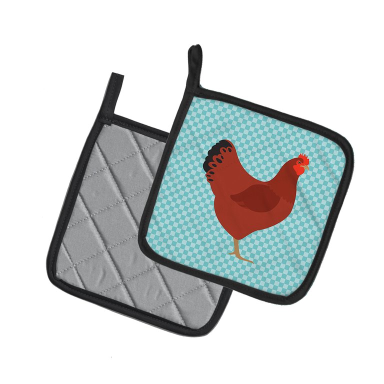 New Hampshire Red Chicken Blue Check Pair of Pot Holders