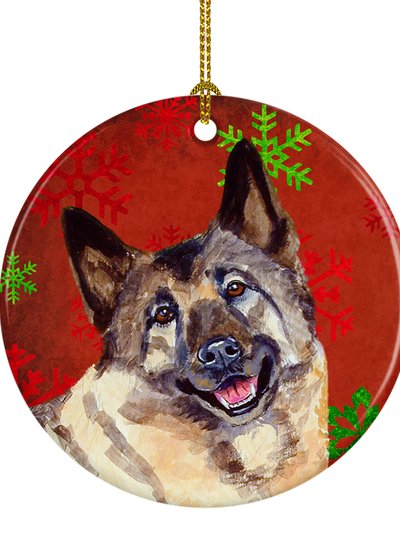 Caroline's Treasures Norwegian Elkhound Red and Green Snowflakes Holiday Christmas Ceramic Ornament product