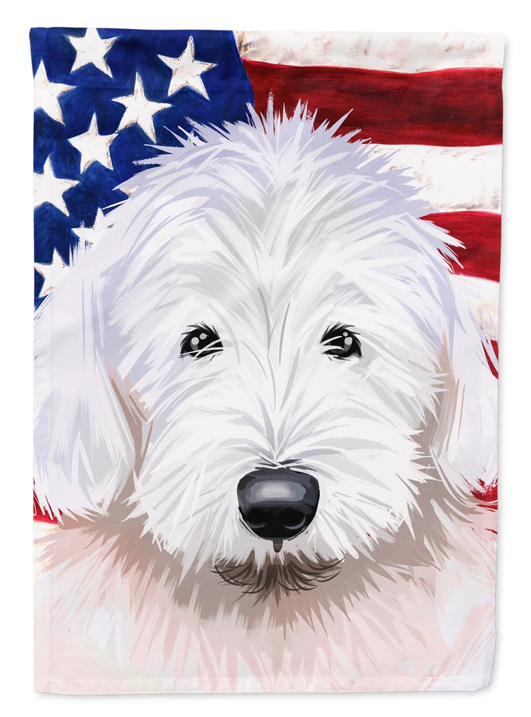 Old English Sheepdog American Flag Garden Flag 2-Sided 2-Ply