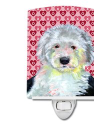 Old English Sheepdog Hearts Love and Valentine's Day Portrait Ceramic Night Light