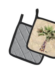 Palm Tree on Marble Background Pair of Pot Holders