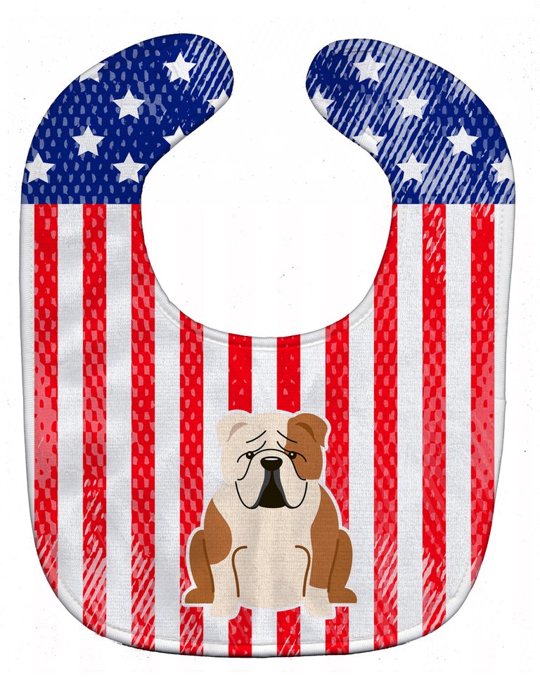 Patriotic USA English Bulldog Fawn White Baby Bib