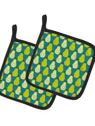 Pears on Green Pair of Pot Holders