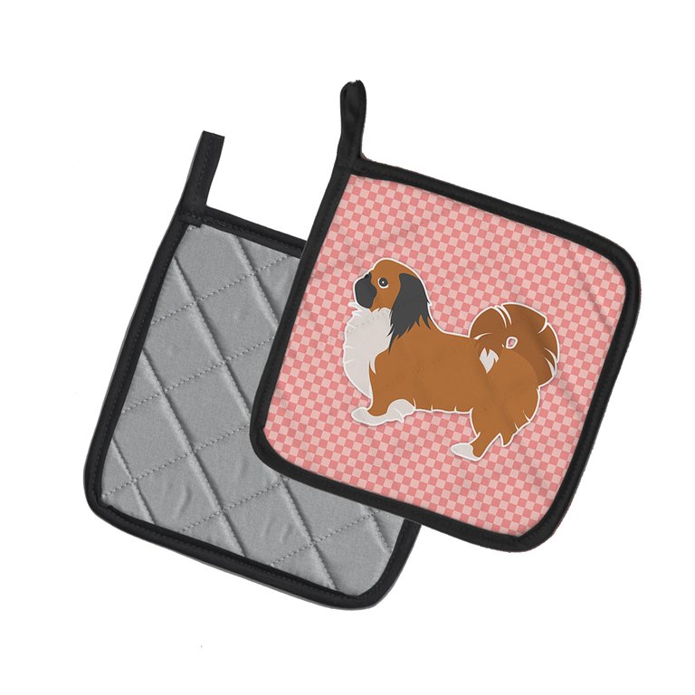 Pekingese Checkerboard Pink Pair of Pot Holders