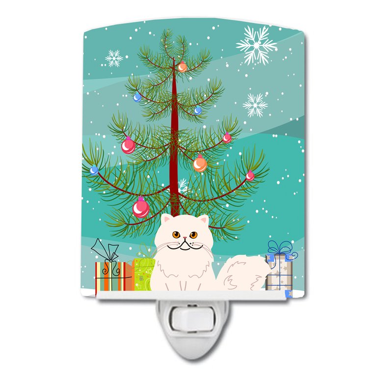 Persian Cat Merry Christmas Tree Ceramic Night Light