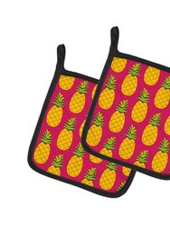 Pineapples on Pink Pair of Pot Holders