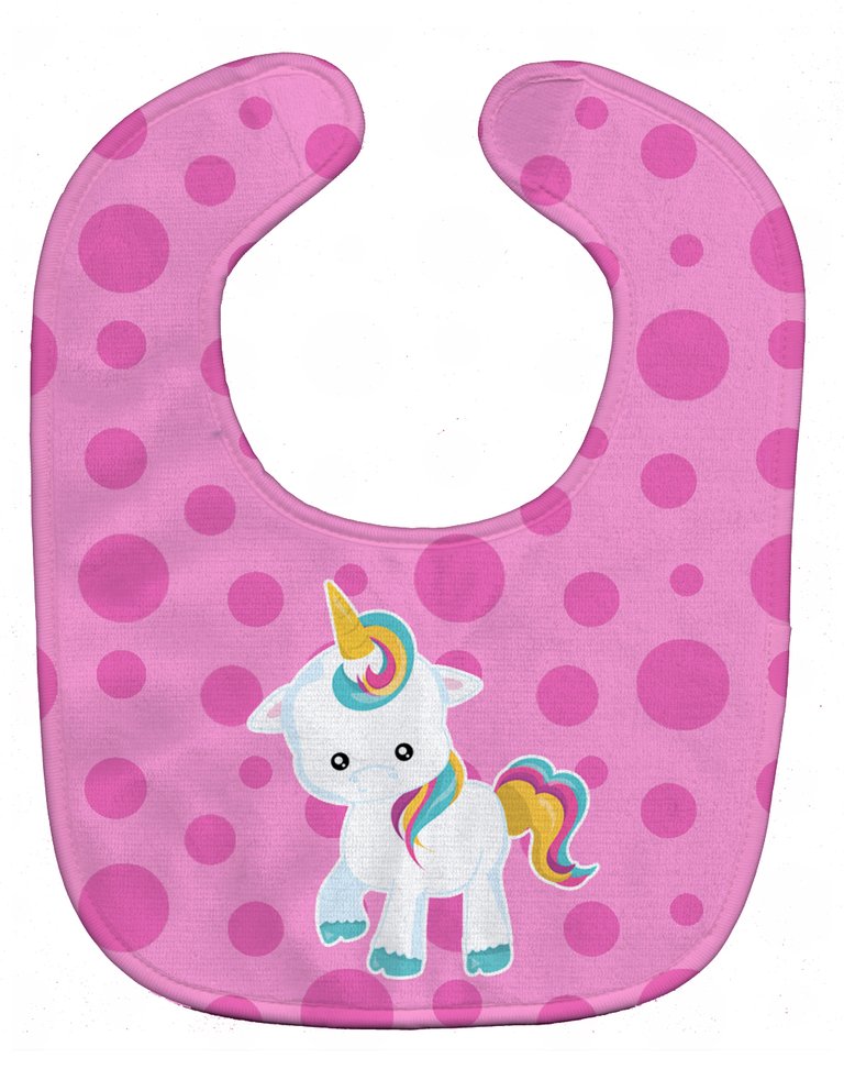 Pink Polkadot Unicorn Baby Bib