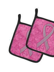 Pink Ribbon for Breast Cancer Awareness Pair of Pot Holders
