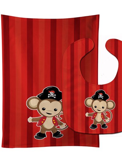 Caroline's Treasures Pirate Monkey Red #2 Baby Bib & Burp Cloth product